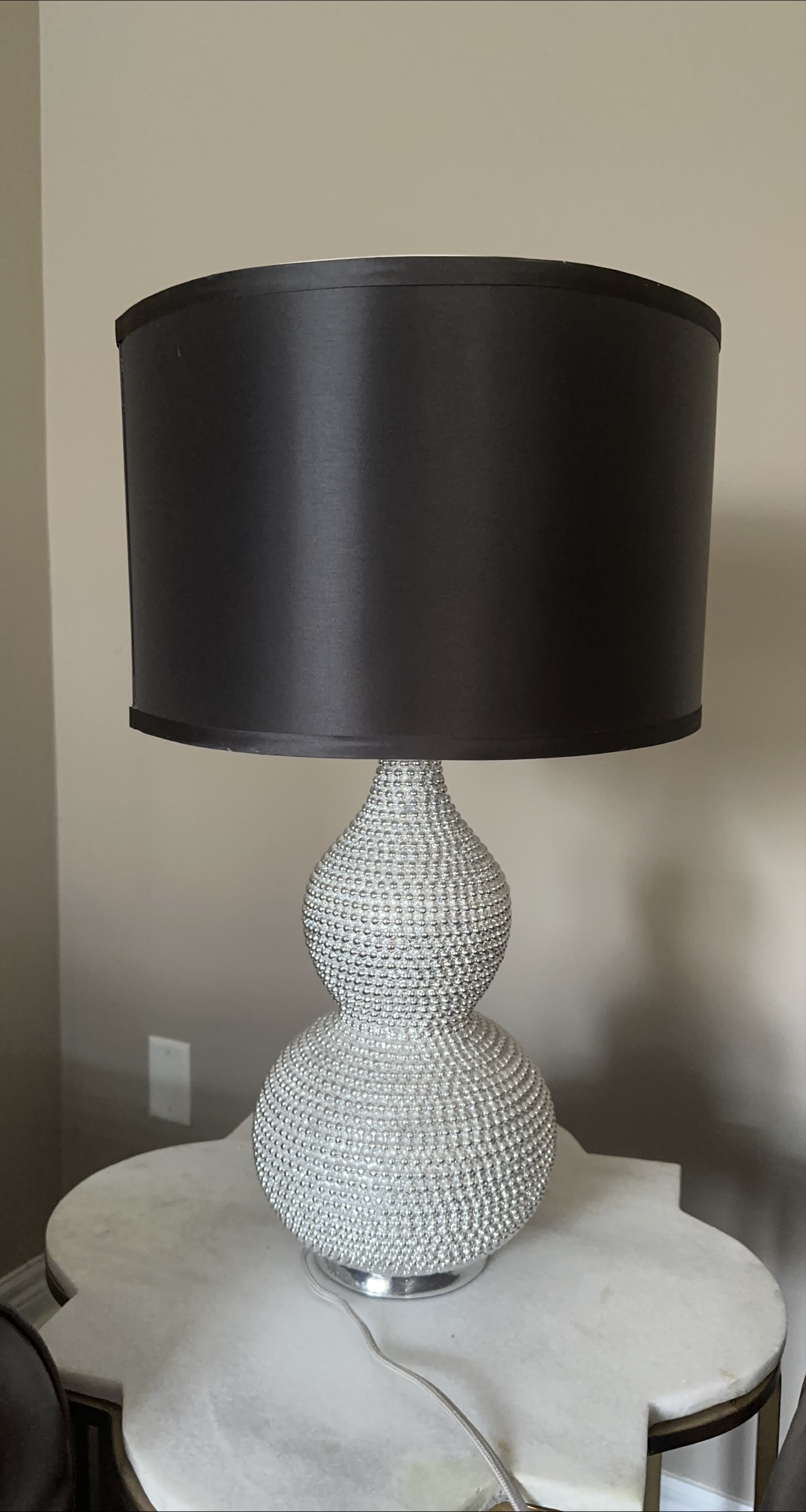 Set of 2 Silver Beaded Lamps with Black Shades thumbnail