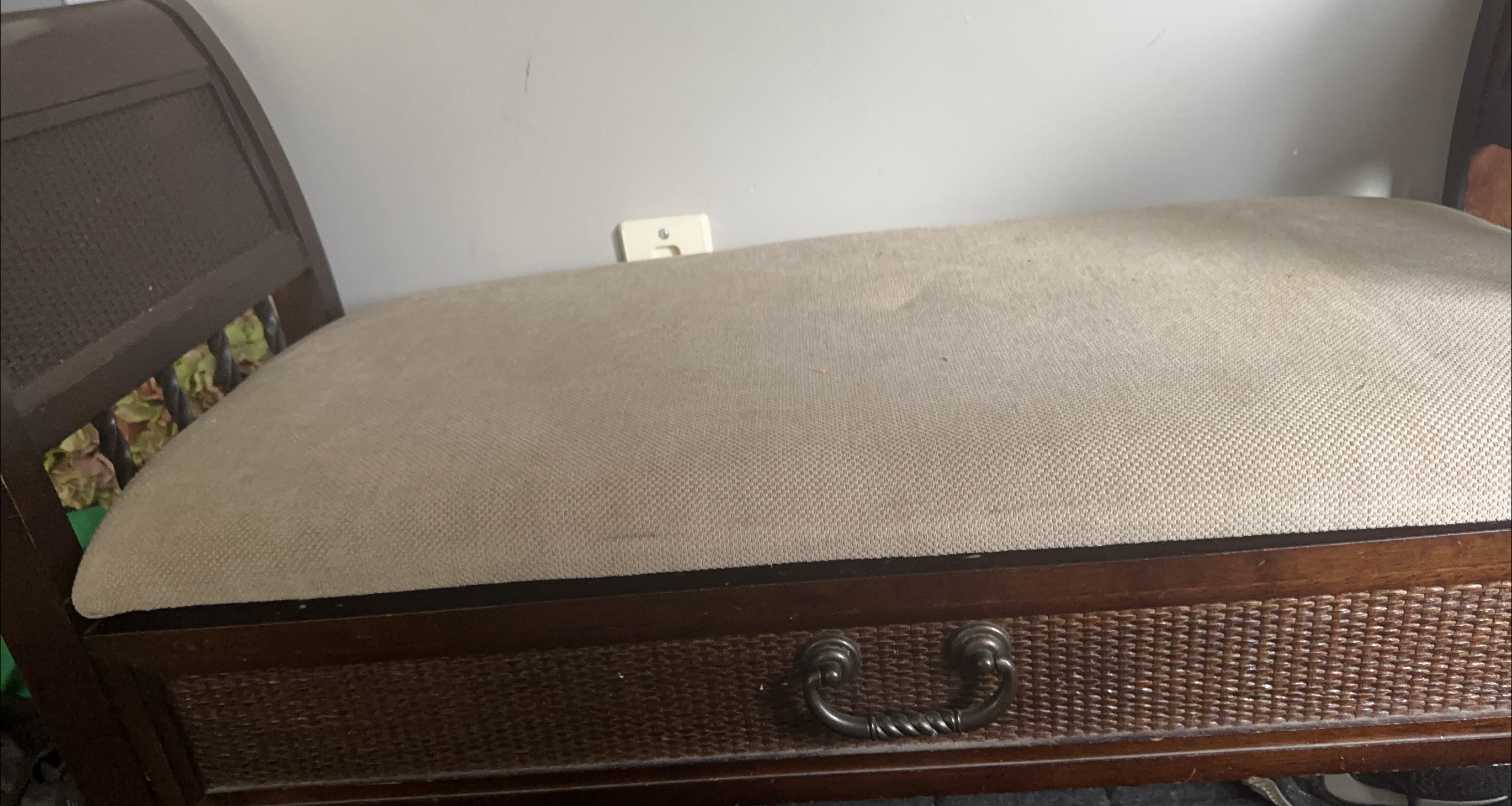 Wicker Ottoman Bench with Beige Cushion thumbnail