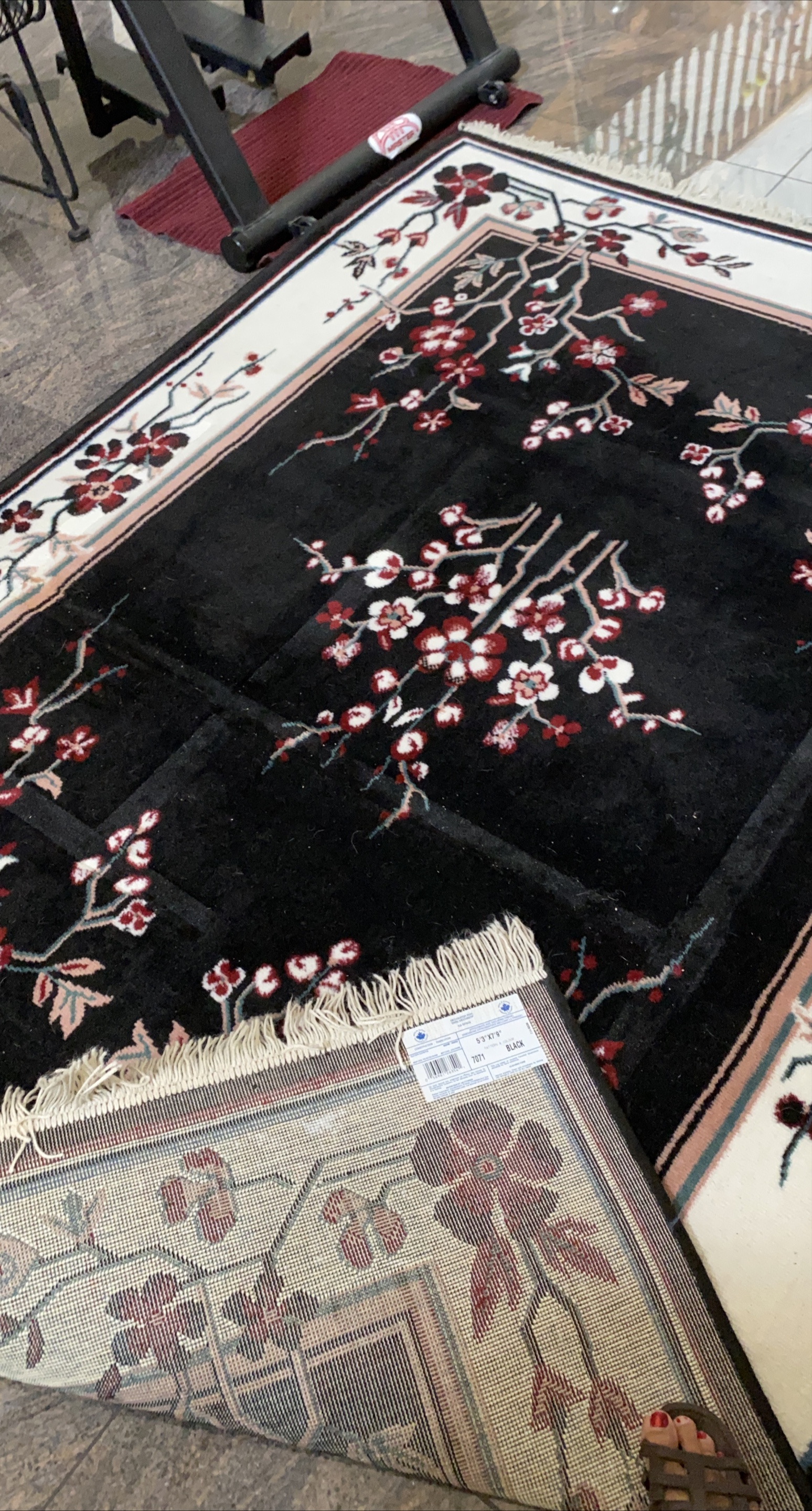 5'3"x7'9" Black Floral Area Rug thumbnail