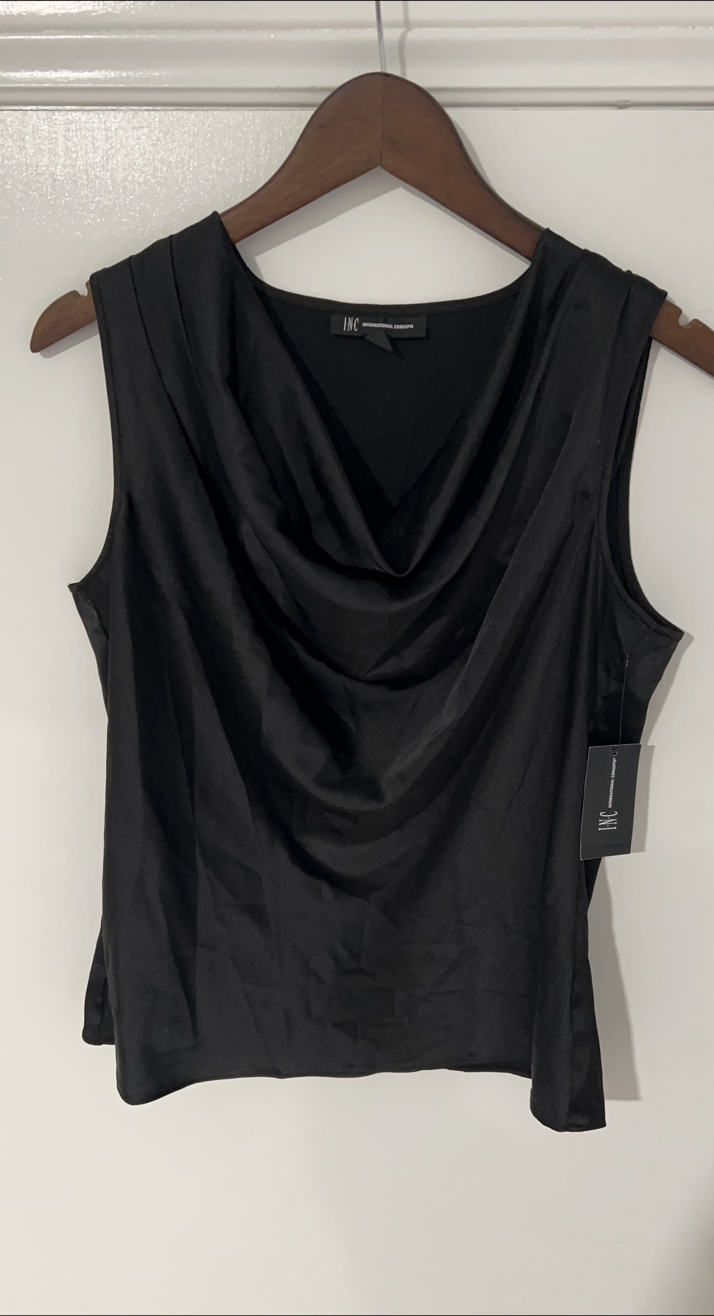 INC International Concepts Black Cowl Neck Top thumbnail