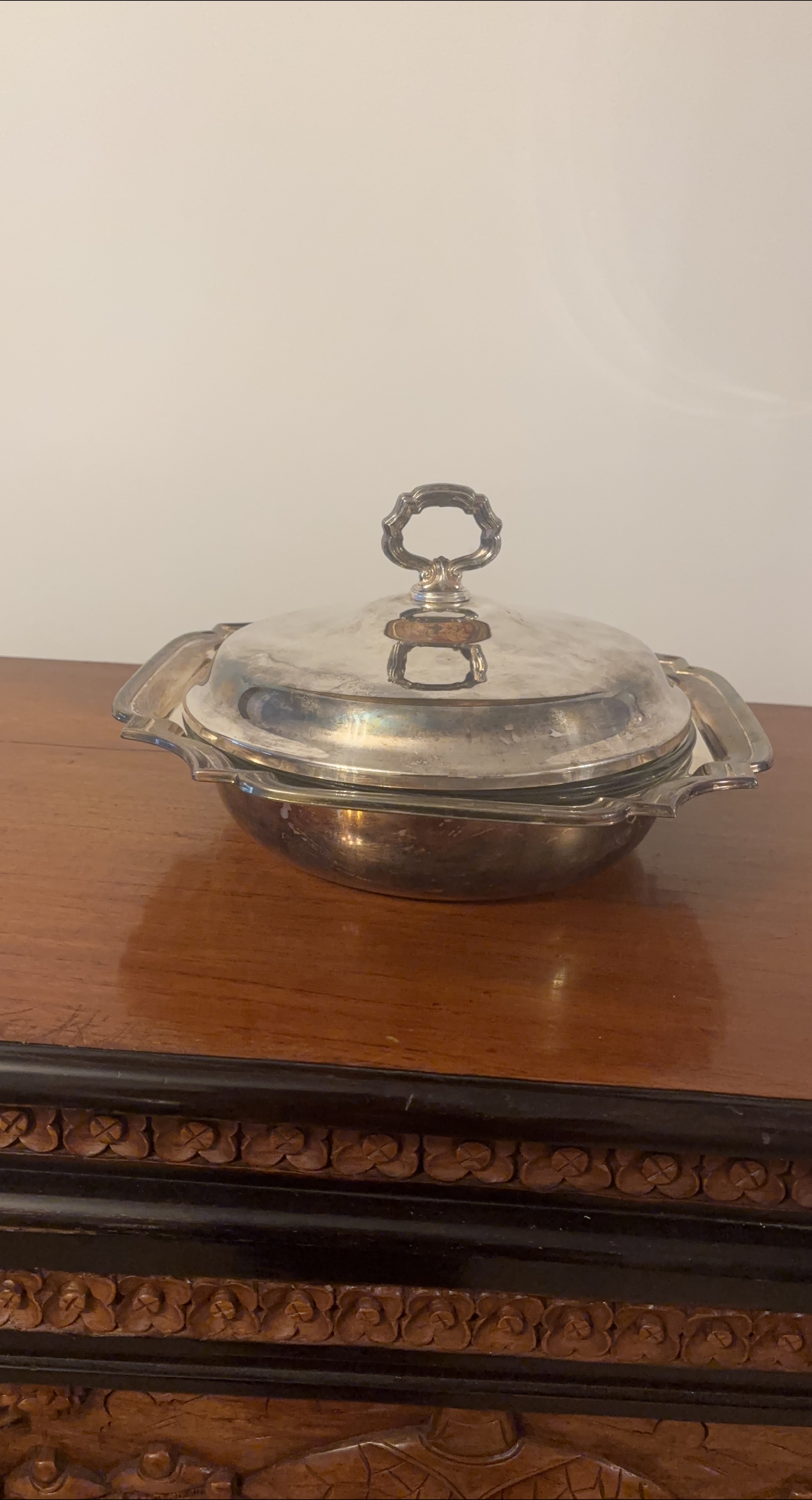 Vintage Silver Plated Serving Dish With A Glass Baking Dish thumbnail