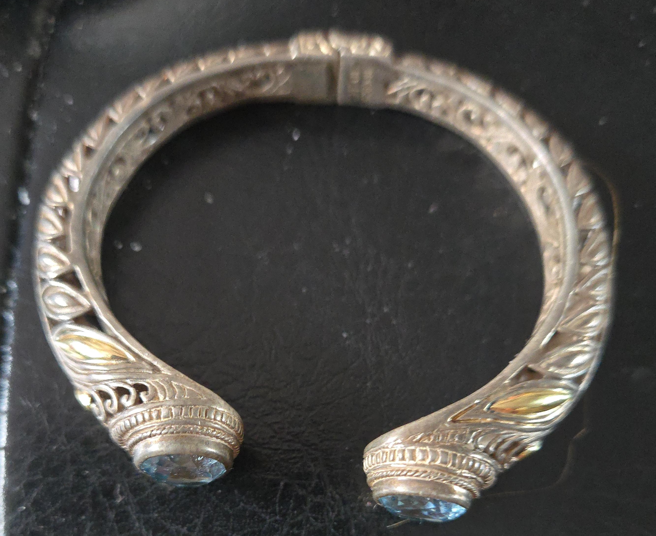 Silver Tone Cuff Bracelet with Blue Stones thumbnail