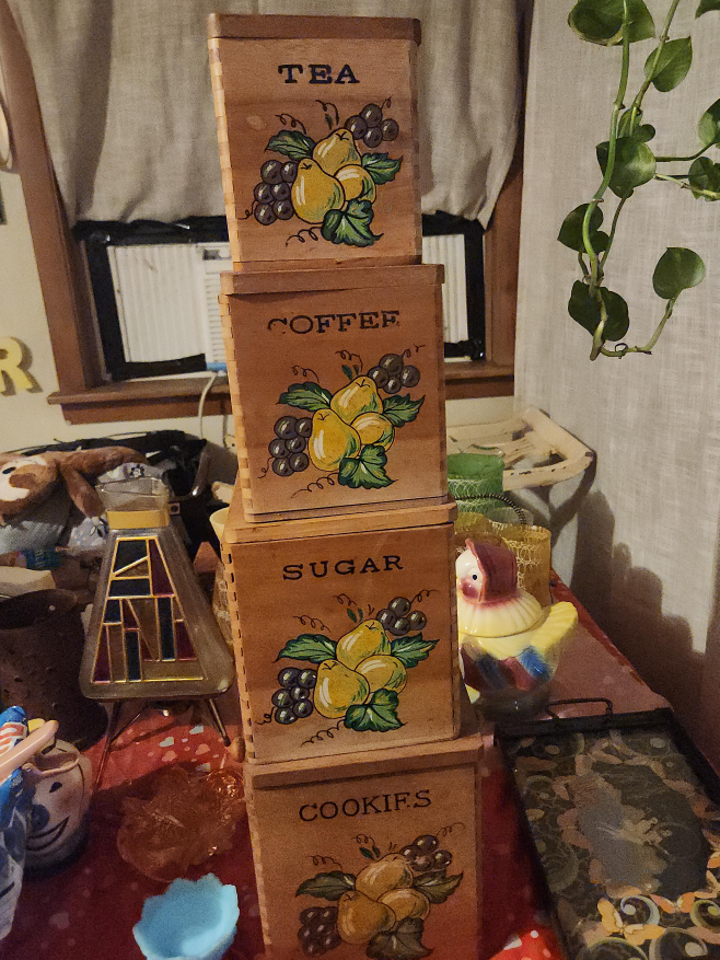 Vintage Wooden Kitchen Canister Set thumbnail