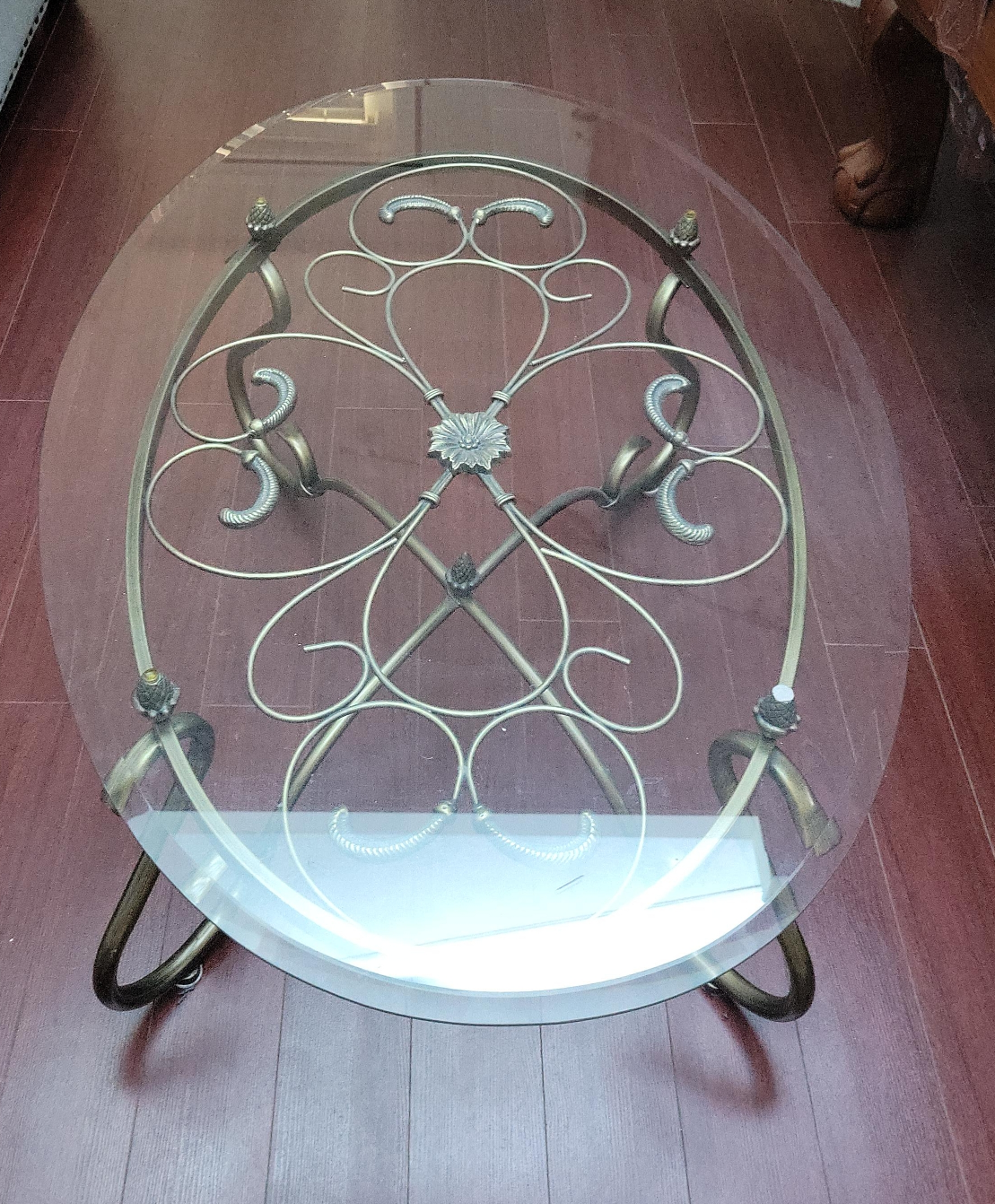 Oval Glass Coffee Table with Metal Frame thumbnail