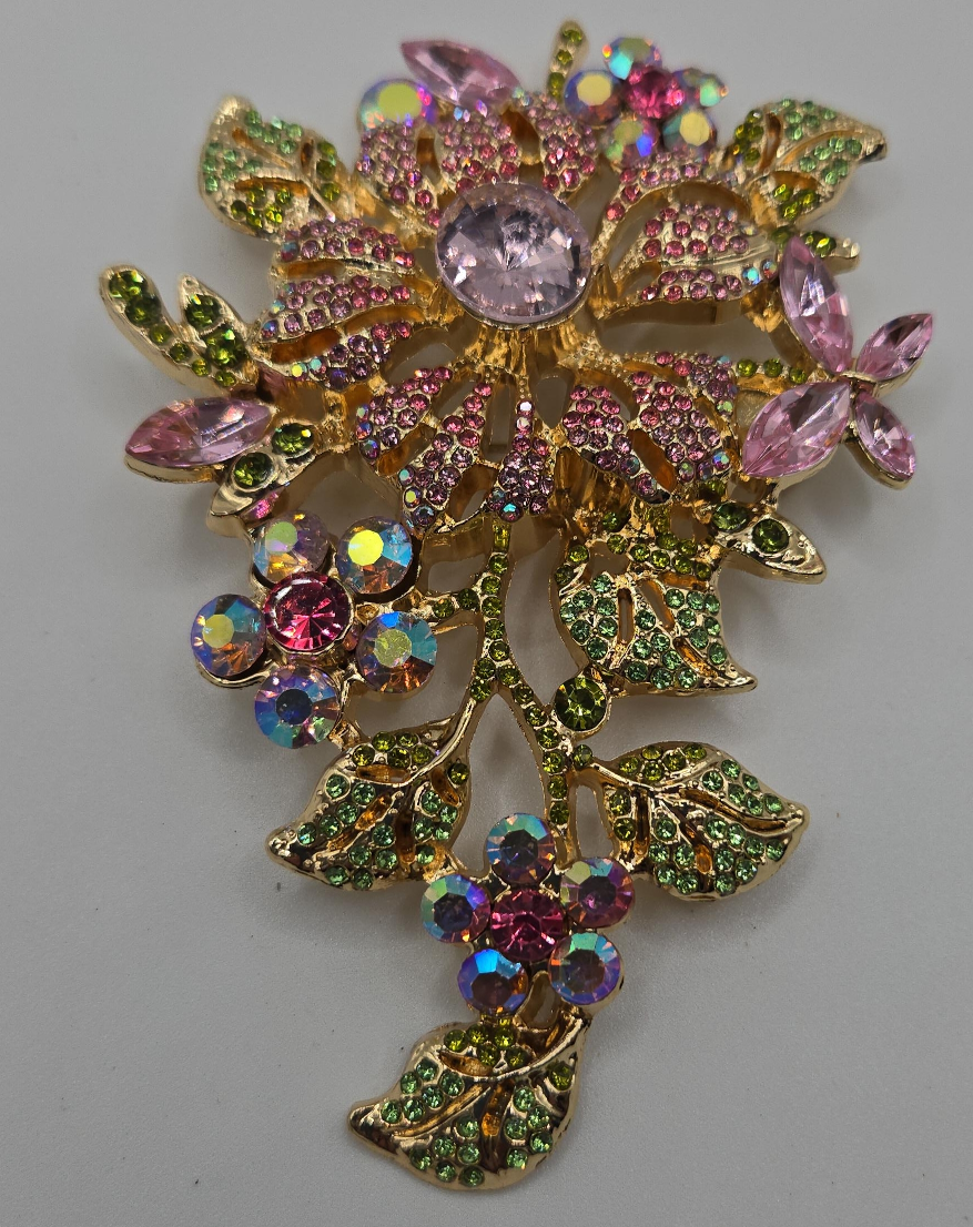 Floral Rhinestone Brooch Pin thumbnail