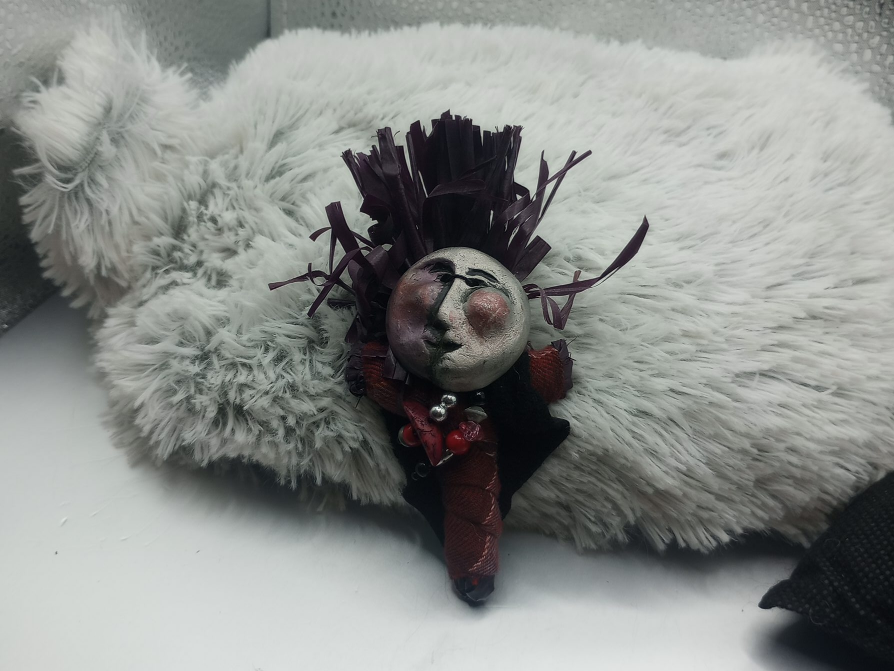 Handmade Moon Face Doll Pin thumbnail