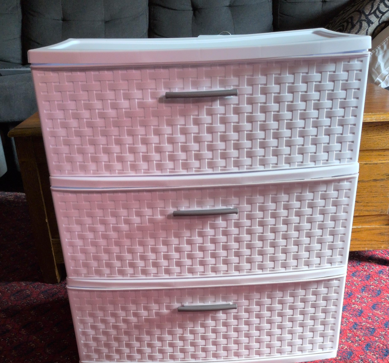 White 3-Drawer Woven Plastic Storage Unit thumbnail