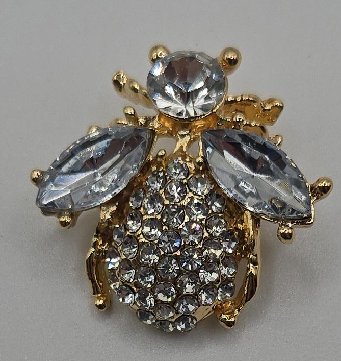 Gold Bee Brooch with Rhinestones thumbnail