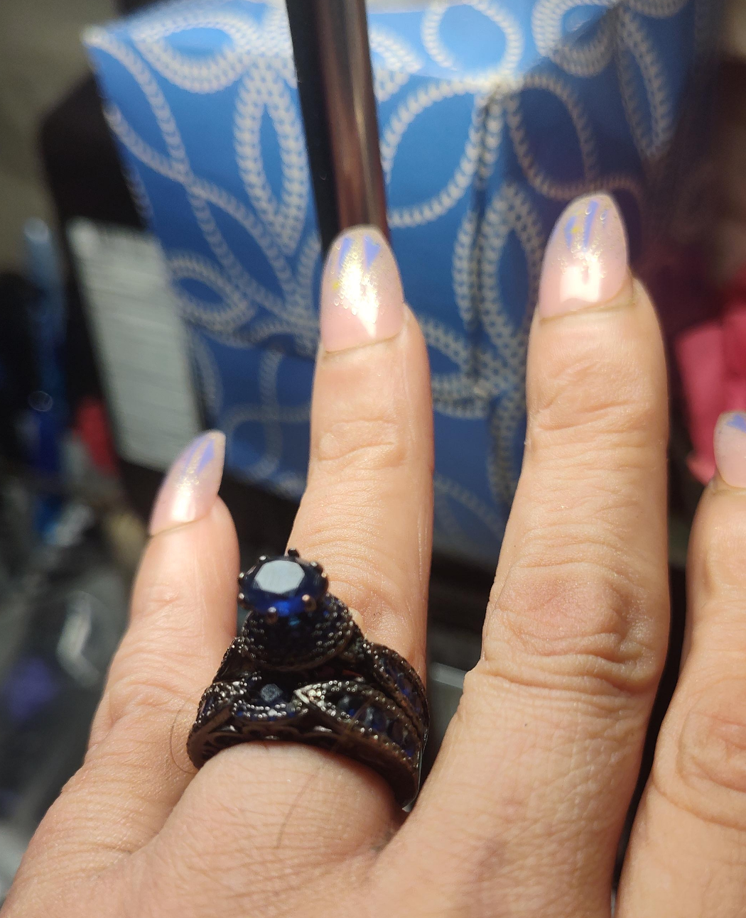 Black & Blue Stone Ring Set thumbnail