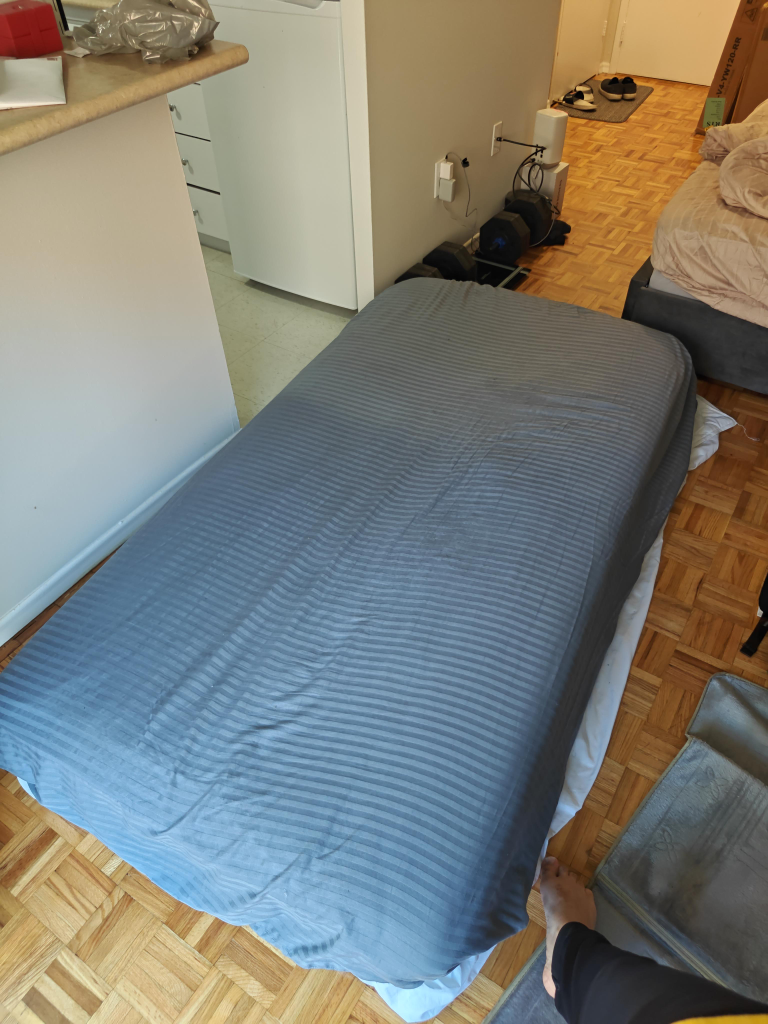 Zinus Twin Mattress - with grey cover and mattress topper