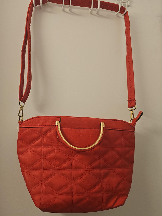 Red Quilted Handbag with Gold Handle thumbnail