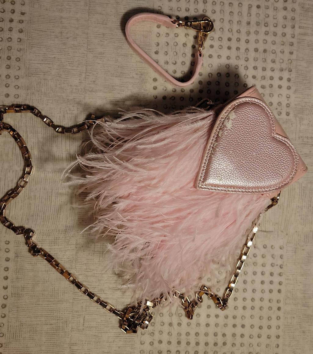 Pink Feather Heart Bag with Chain thumbnail