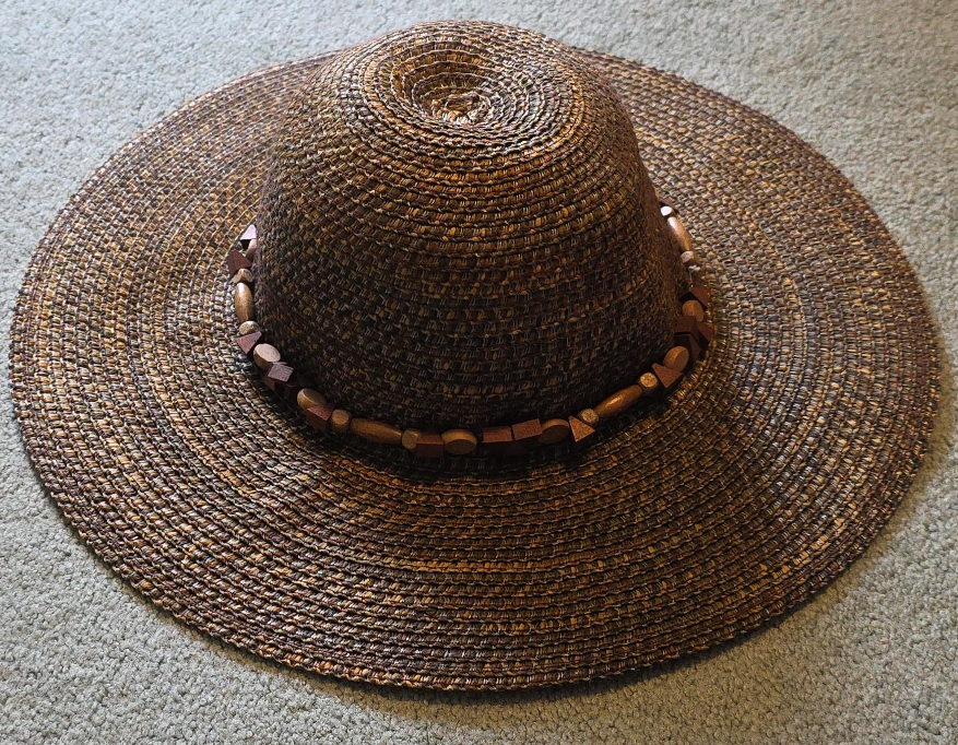 Wide Brim Straw Hat with Wood Beads thumbnail