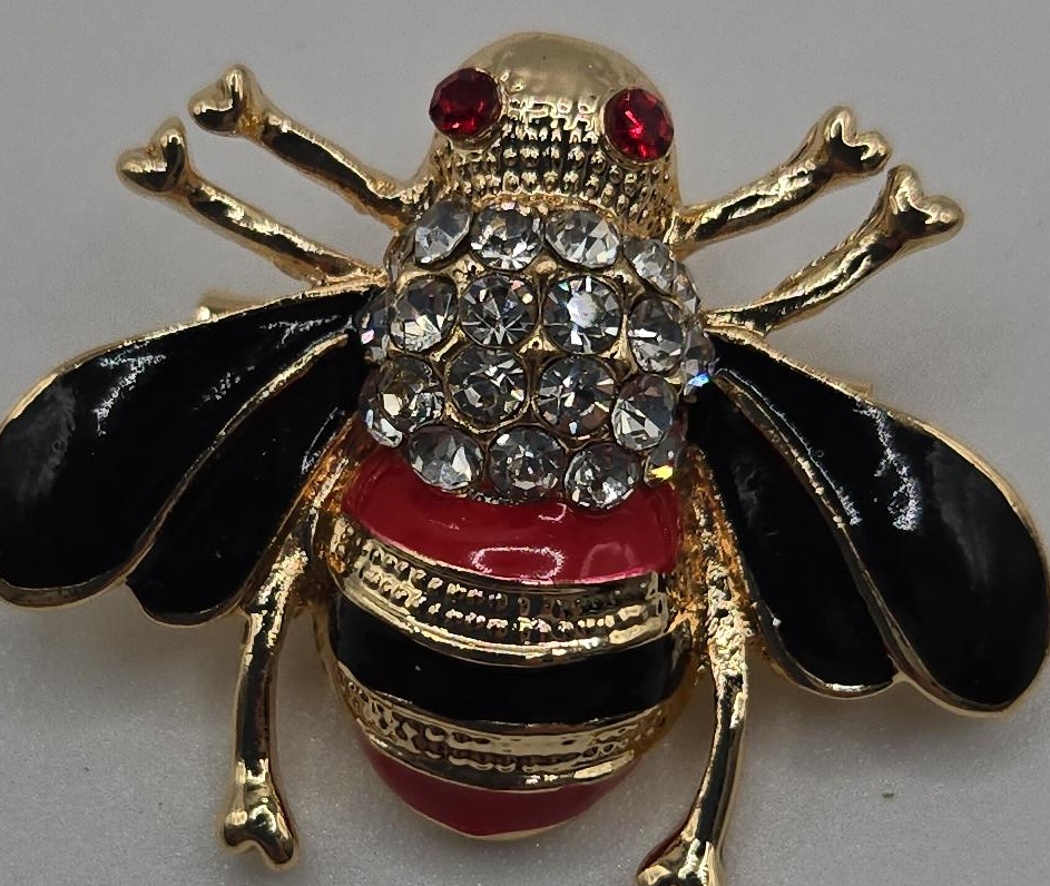 Bee Brooch - Gold Tone, Red & Black thumbnail