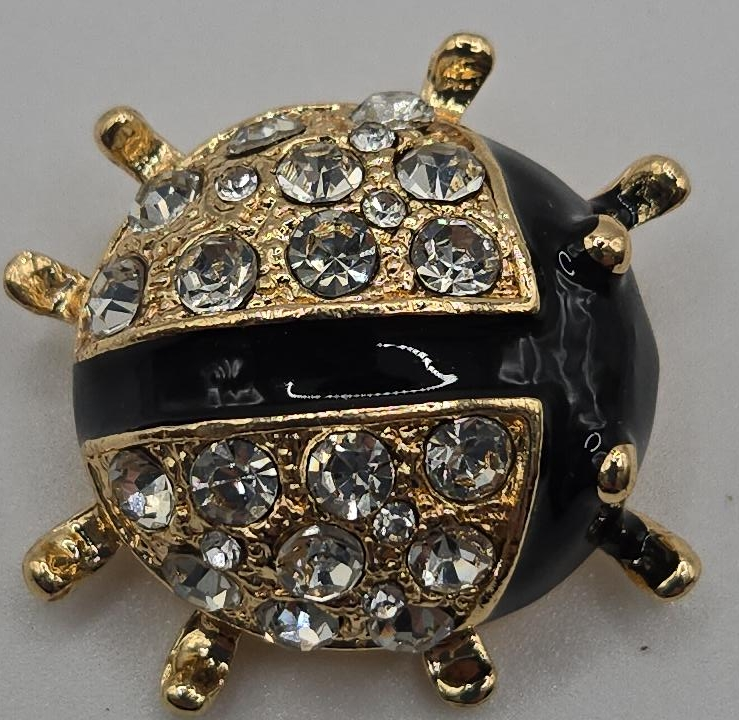 Ladybug Pin Brooch - Black & Gold thumbnail