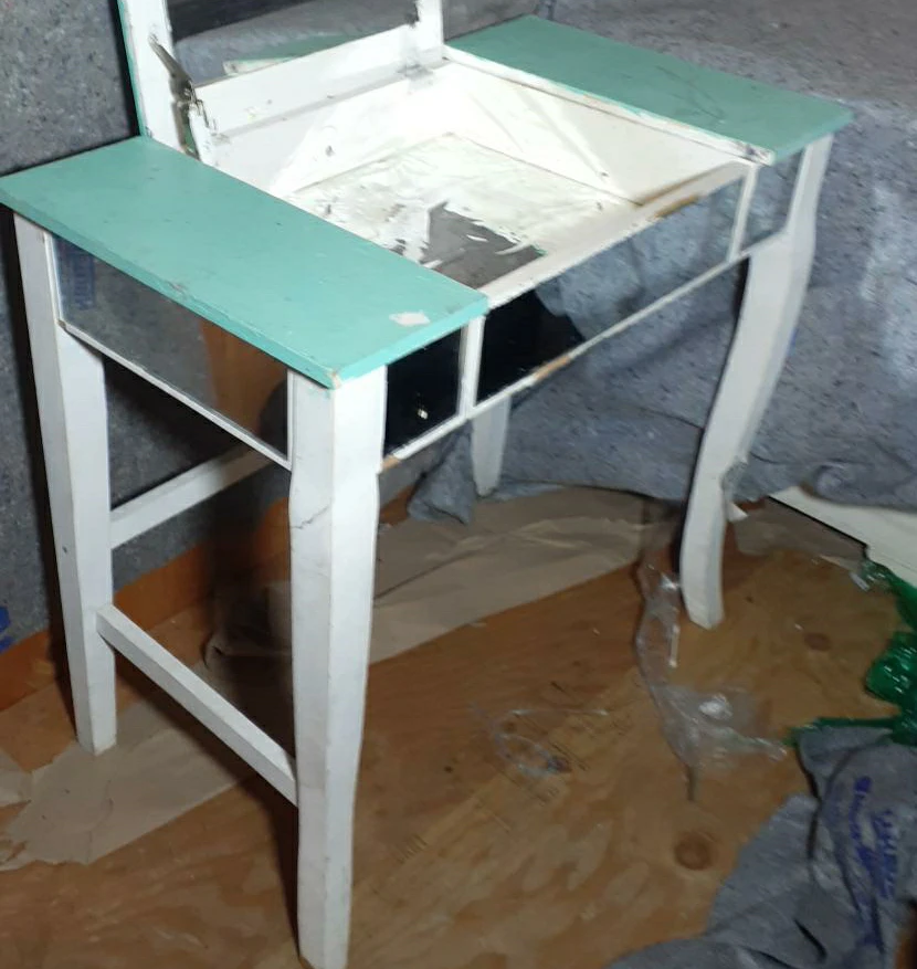 Vintage Vanity Table - White & Teal thumbnail