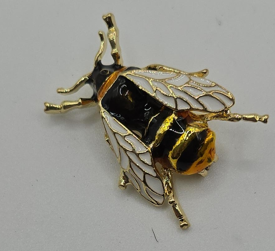 Bee Pin Brooch - Black, White & Gold thumbnail
