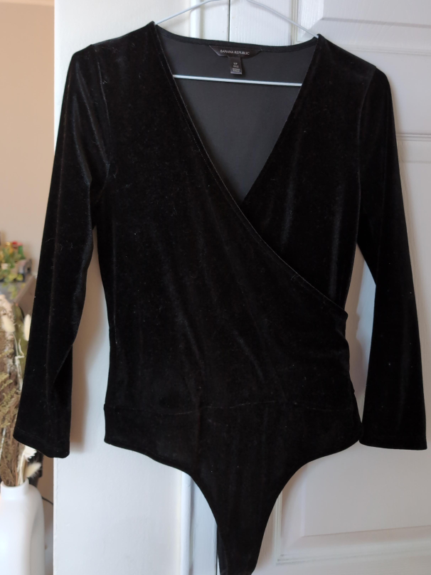 Banana Republic Black Velvet Bodysuit - Size SP thumbnail