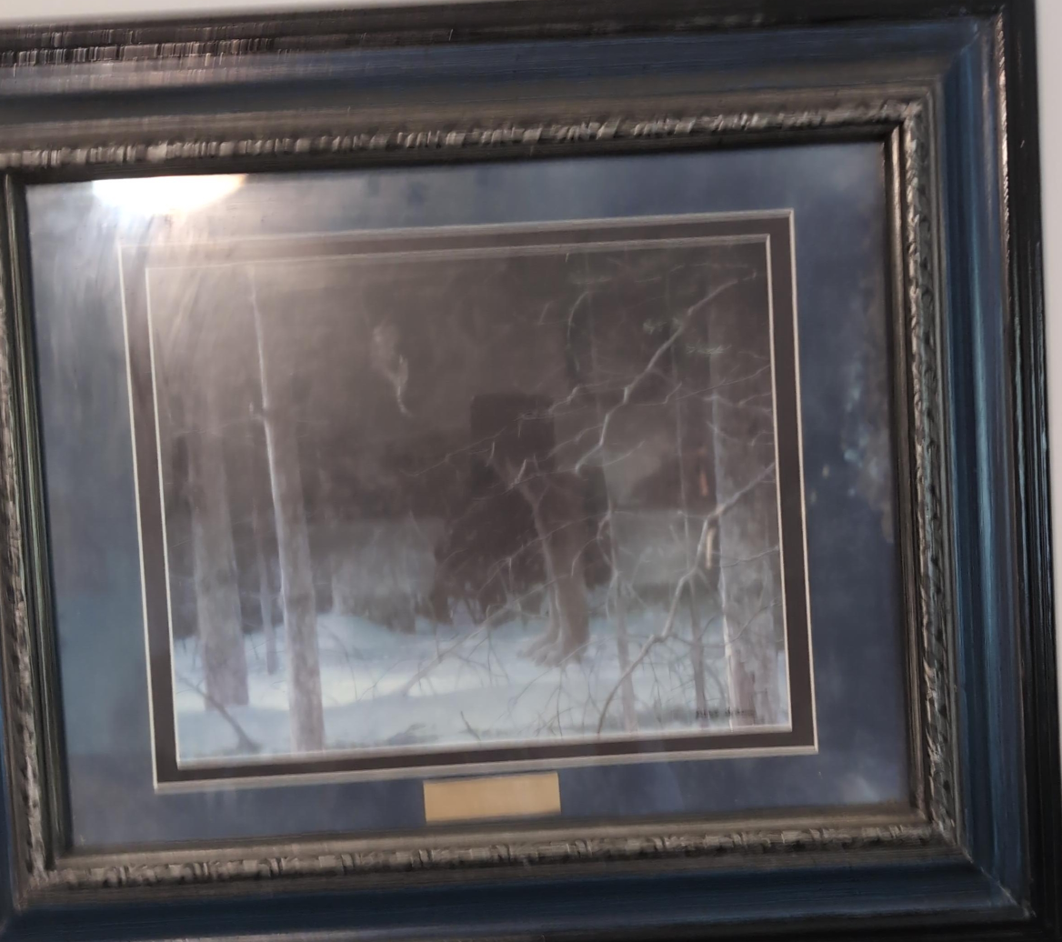 Framed art Robert Bateman midnight black wolf thumbnail