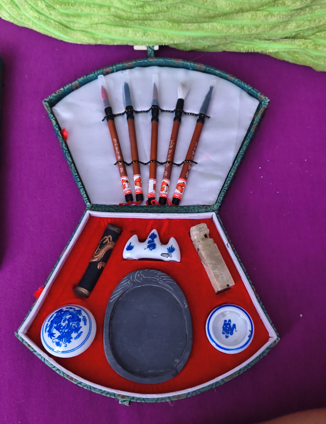 Chinese Calligraphy Set with Brushes and Ink Stone thumbnail