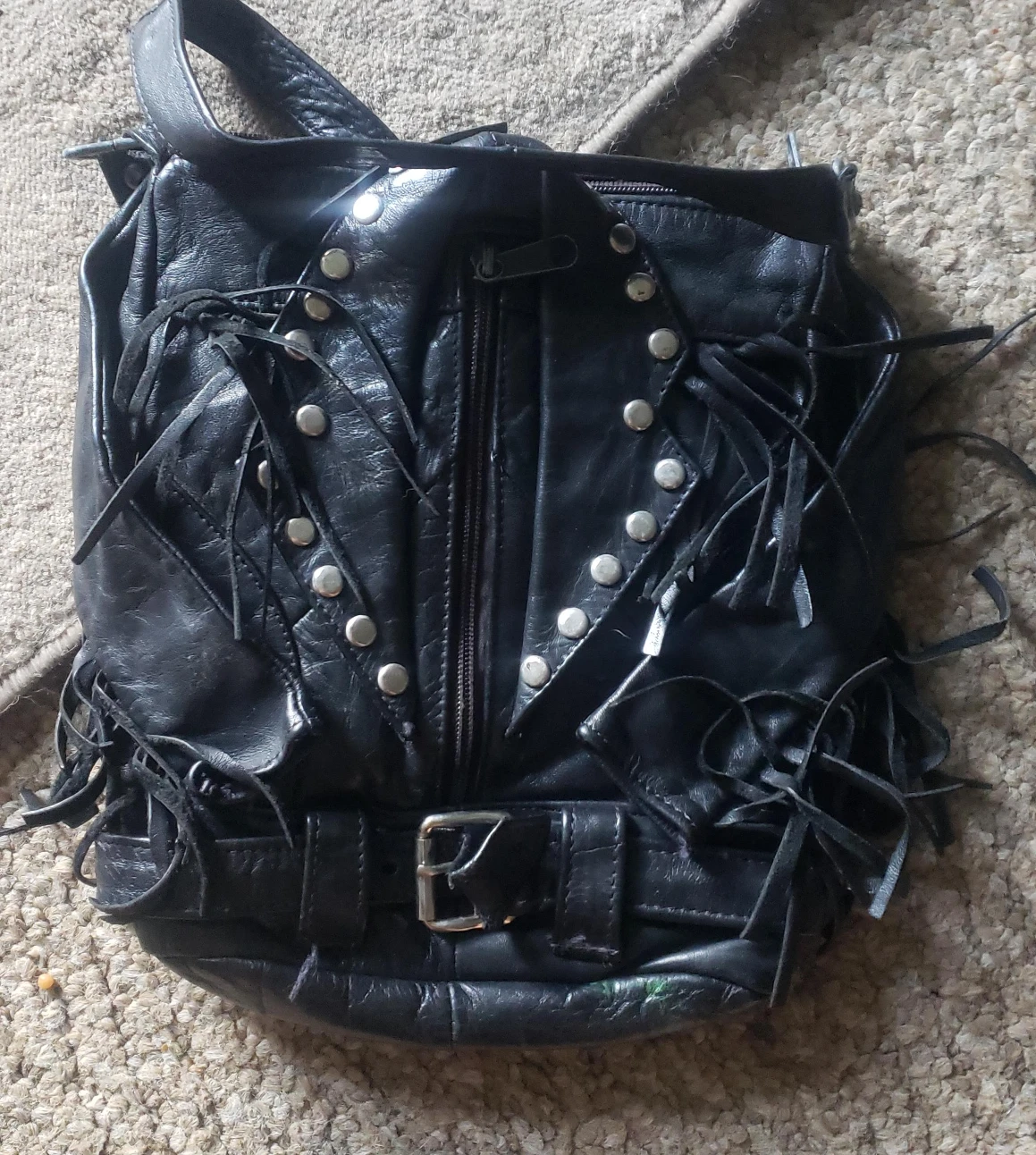 Black Leather Jacket Style Backpack thumbnail