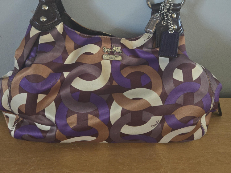Coach Purple & Brown Circle Pattern Handbag thumbnail