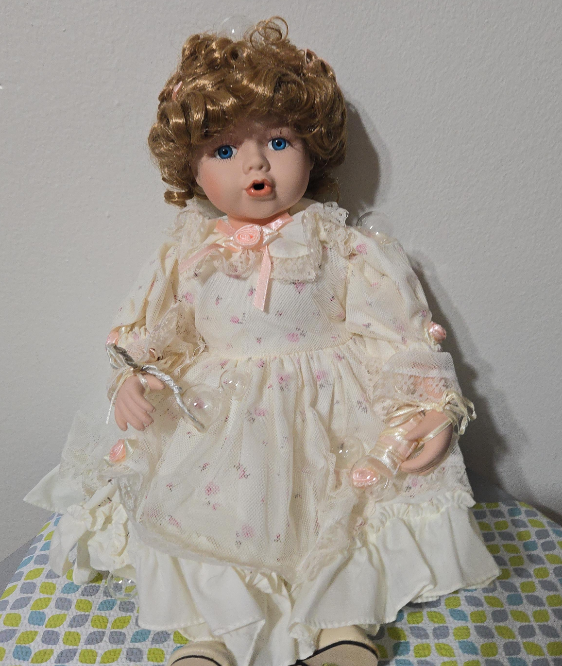 Porcelain Bubble Doll with Floral Dress thumbnail