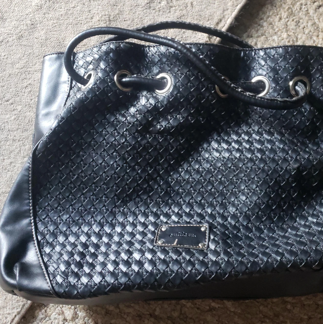 Emilie M. Black Woven Tote Bag thumbnail