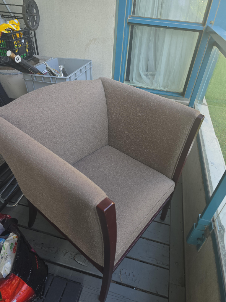 Beige Armchair with Wood Frame thumbnail
