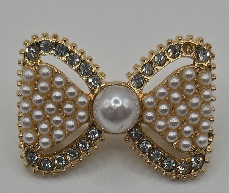 Pearl & Rhinestone Bow Brooch thumbnail