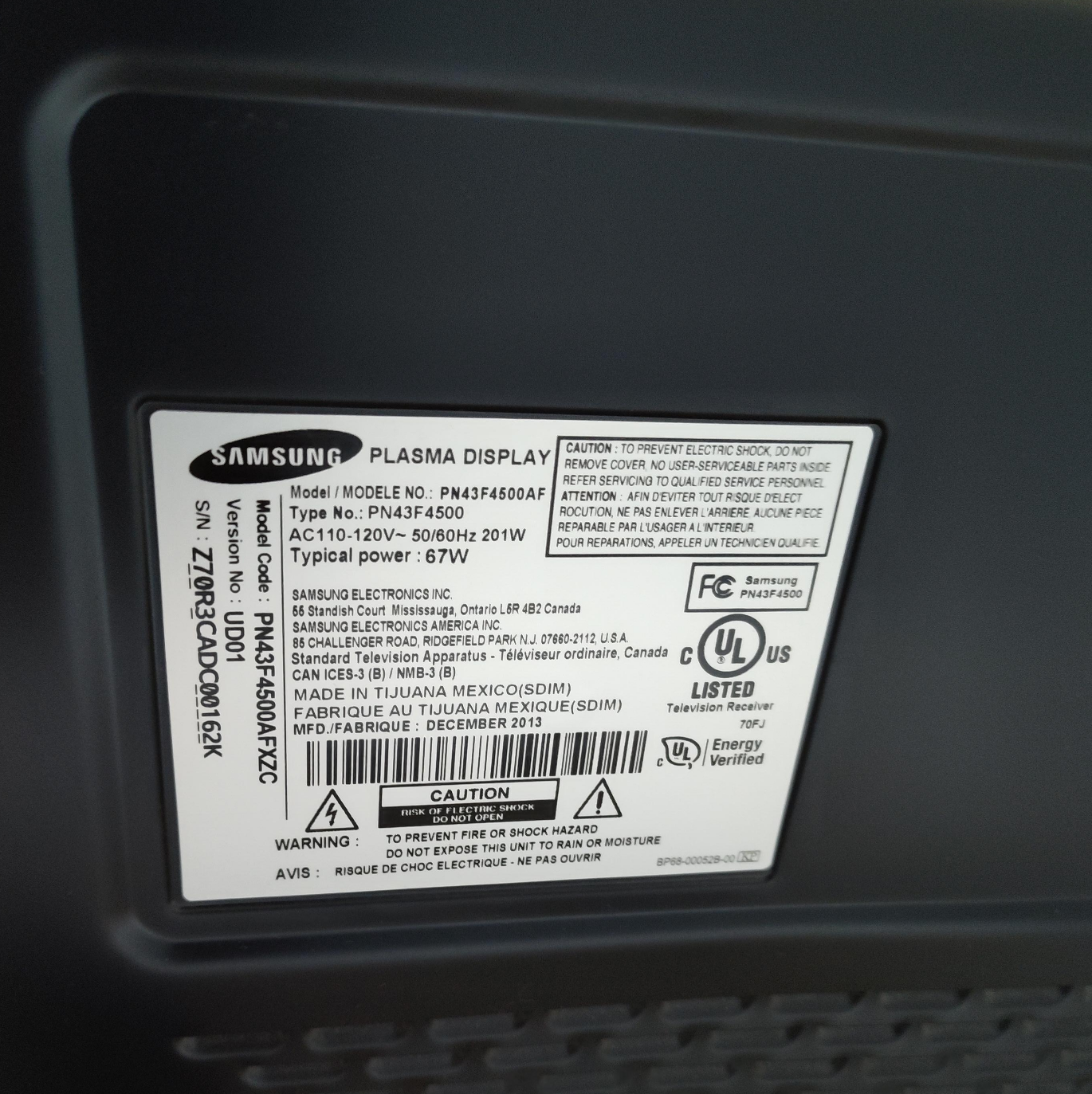 Samsung PN43F4500AF 43" Plasma TV image indicator(1)