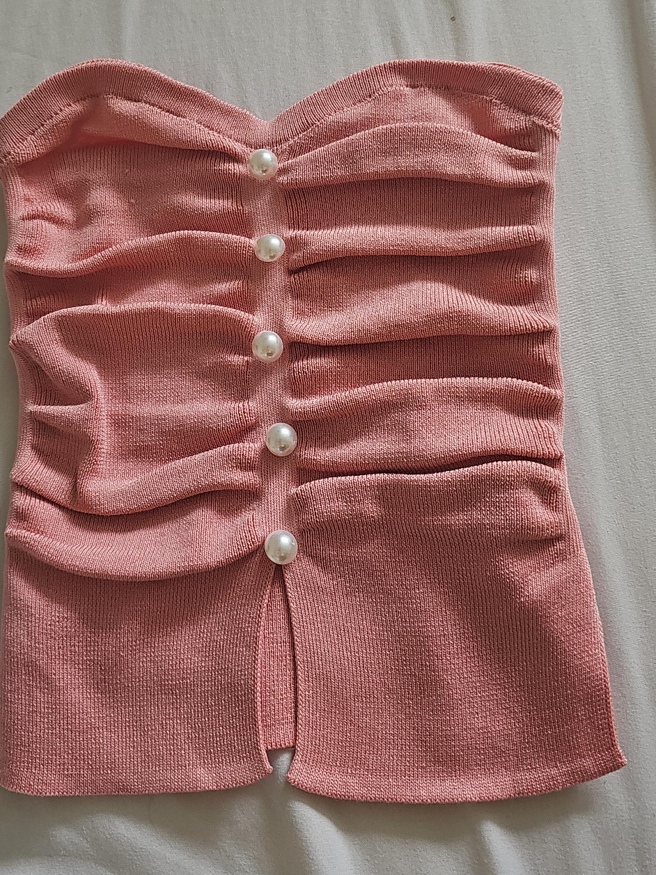 Pink Knit Top with Pearl Buttons thumbnail