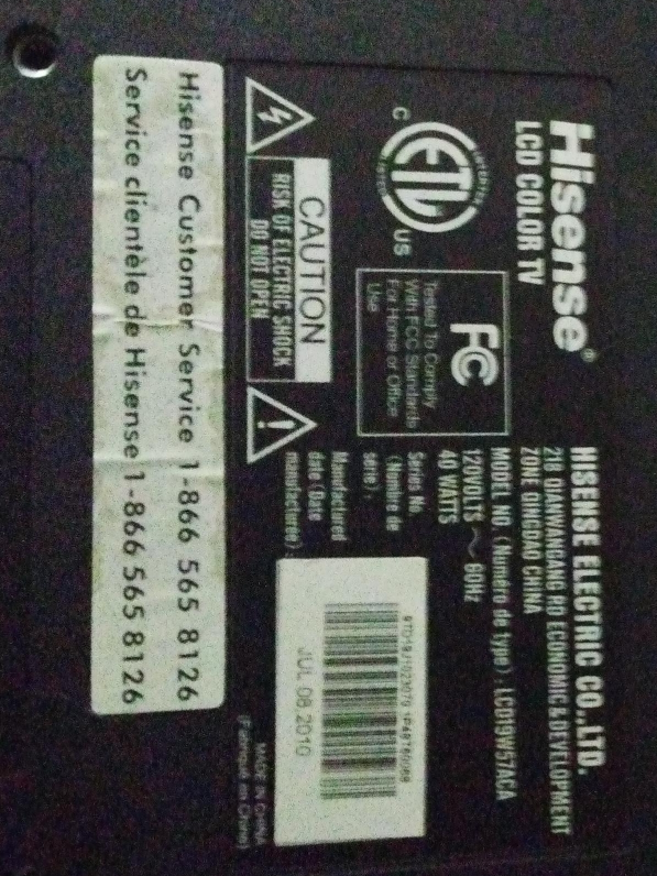 Hisense LCD Color TV - Model LCD19W57ACA thumbnail
