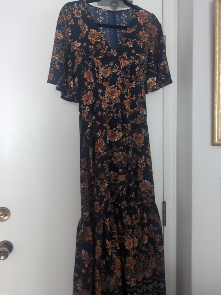 Floral Maxi Dress - Navy & Orange thumbnail