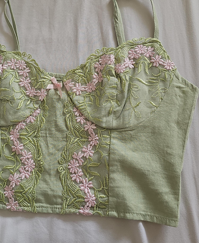 Cider Pale Green Floral Corset Top - XS thumbnail