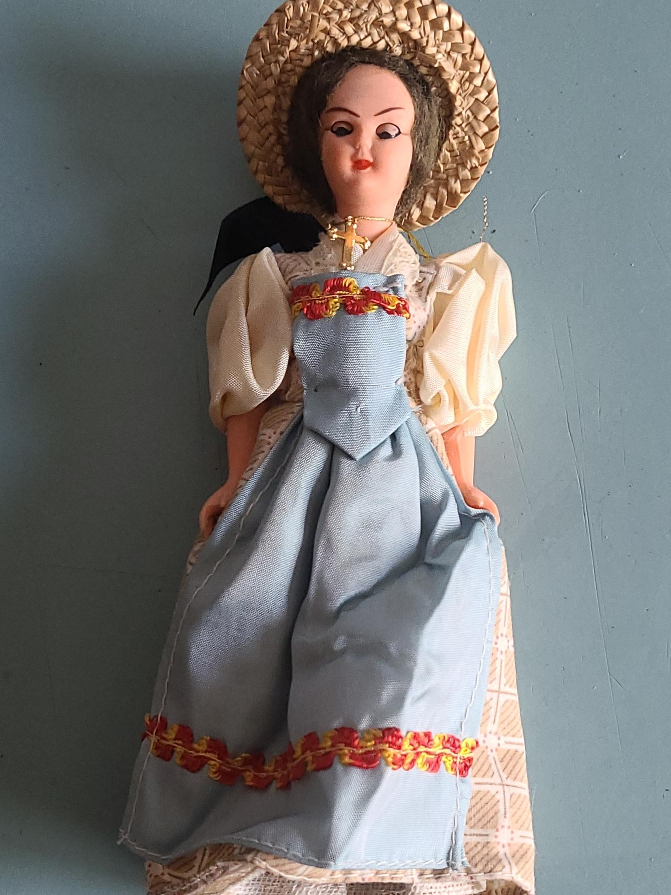 Vintage Souvenir Doll with Straw Hat thumbnail