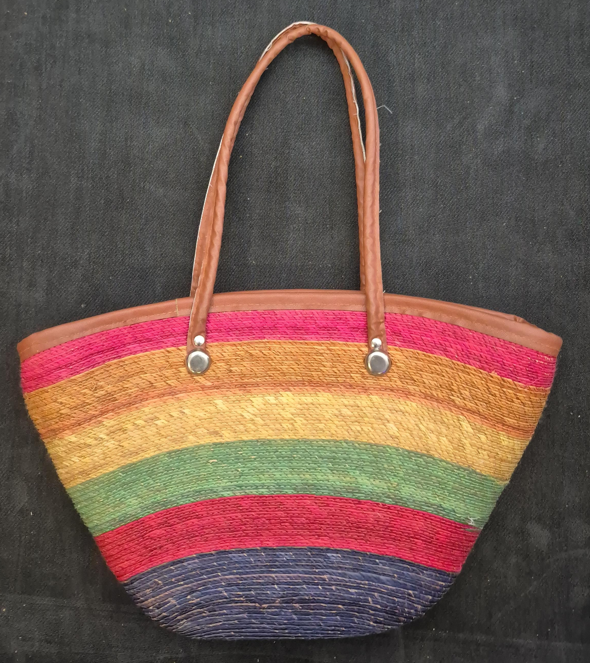 Vintage Rainbow Woven Beach Bag Tote thumbnail