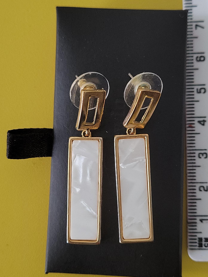 Gold & White Rectangle Earrings thumbnail
