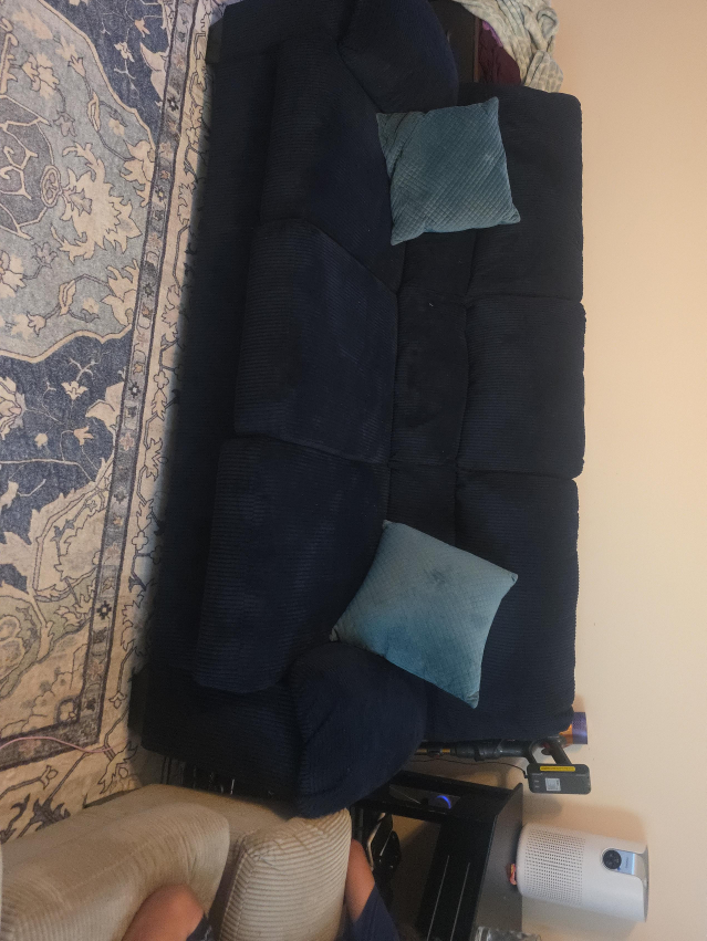 Navy Blue Corduroy Sectional Couch thumbnail