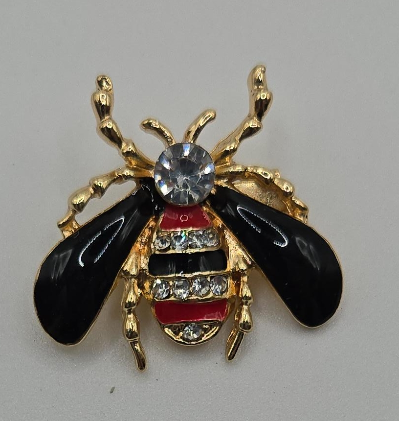 Bee Brooch - Gold, Black, Red thumbnail
