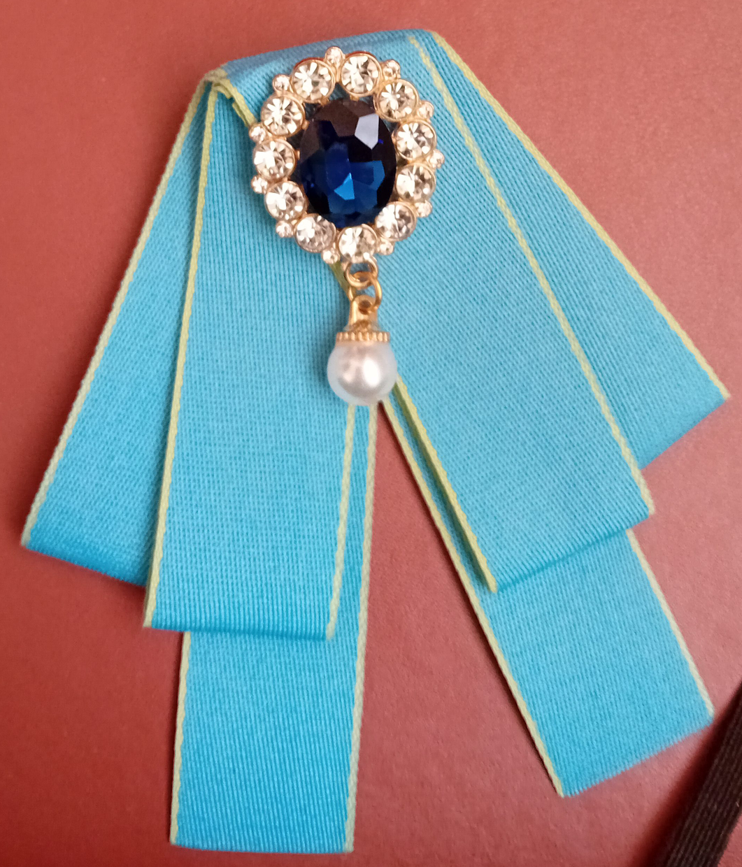 Blue Ribbon Brooch with Pearl thumbnail