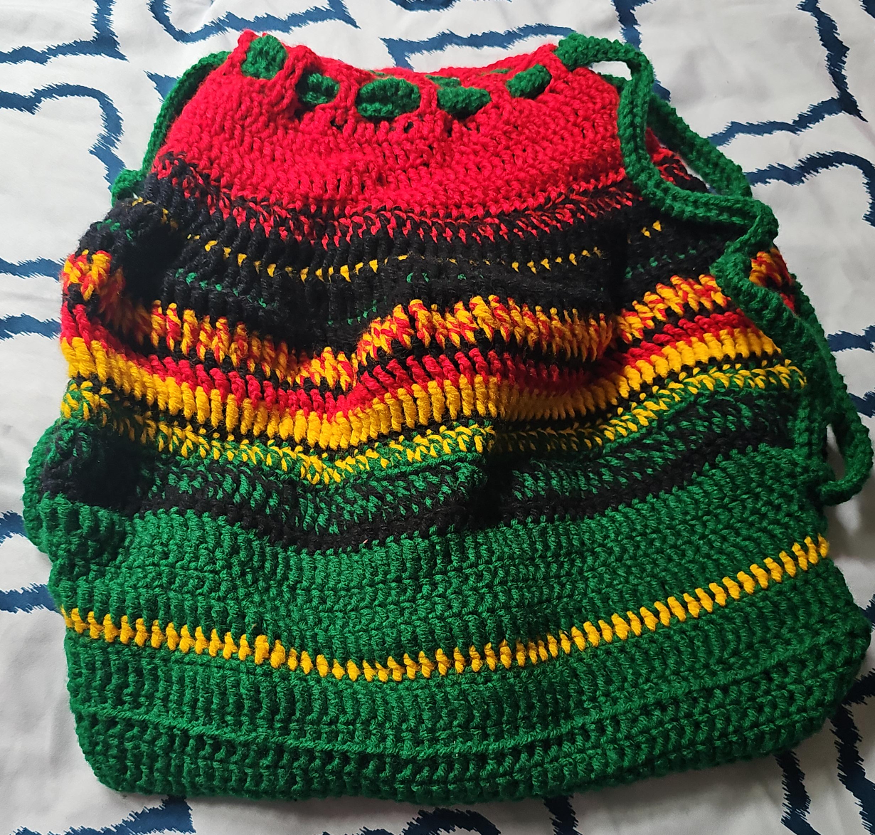Handmade Crochet Rasta Drawstring Bag thumbnail