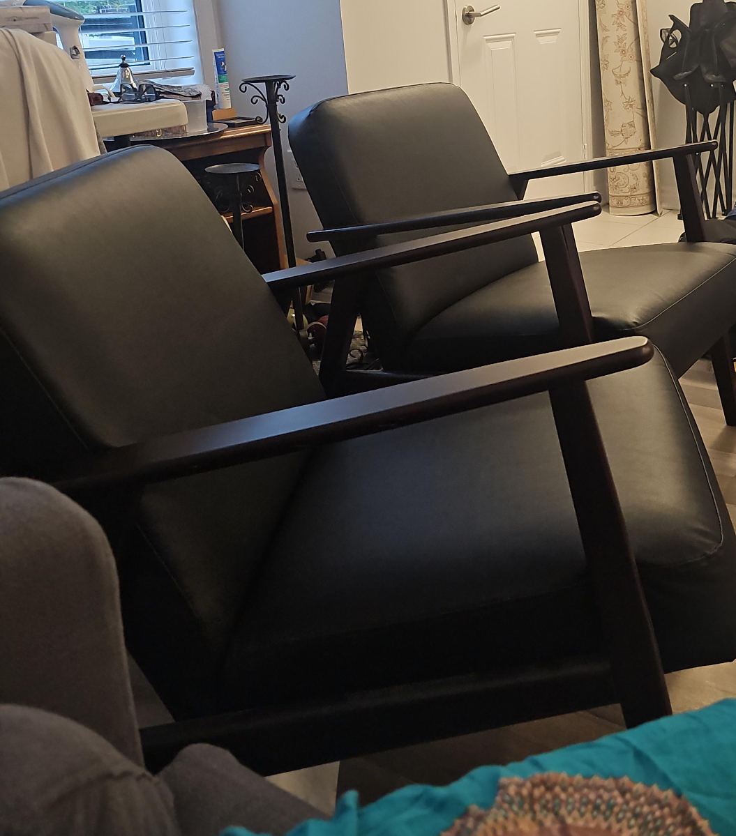 Pair of Black Leather Armchairs thumbnail