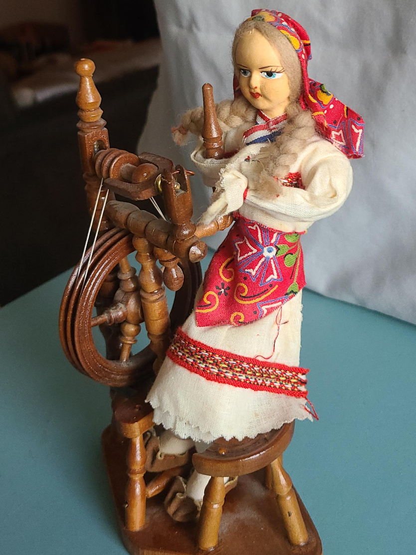 Vintage Wooden Spinning Wheel Doll thumbnail