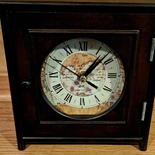 Wooden Cabinet Clock with World Map Design thumbnail