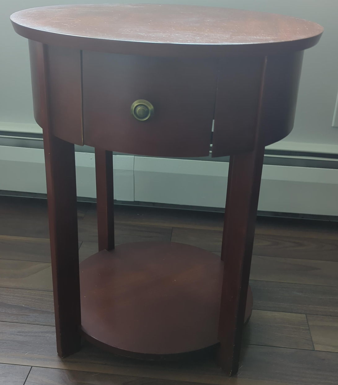 Round Wooden Side Table with Drawer