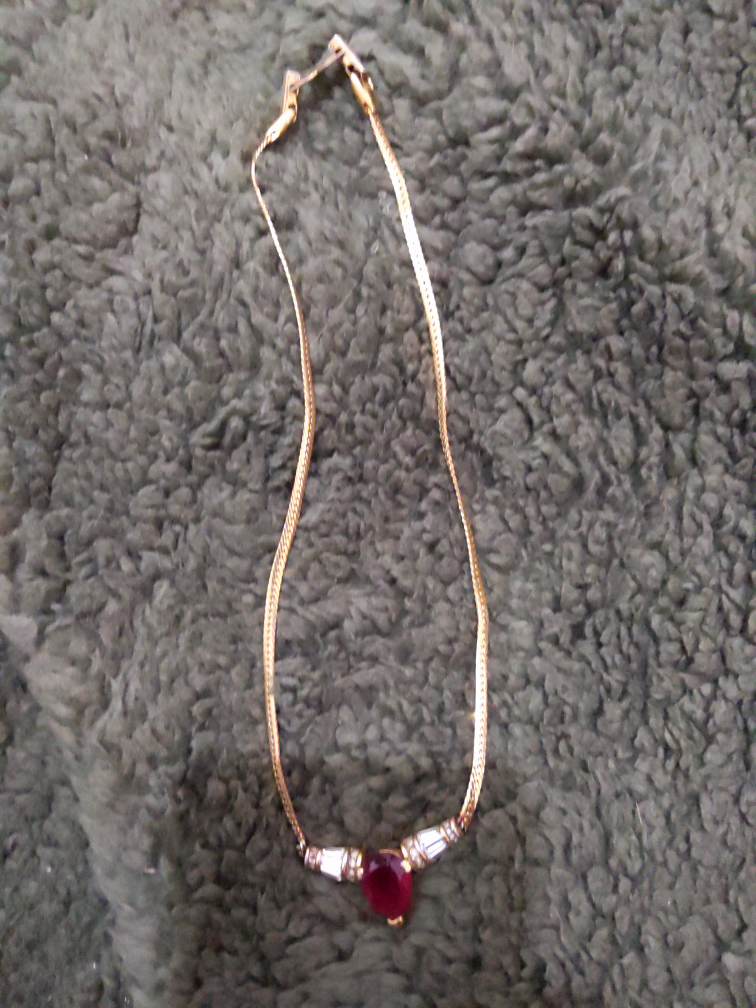 Gold Tone Necklace with Red Stone thumbnail