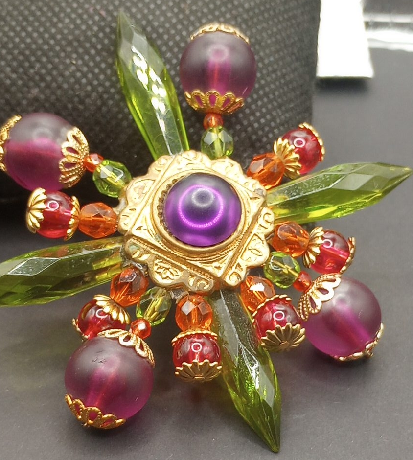 Vintage Brooch with Purple and Green Stones thumbnail