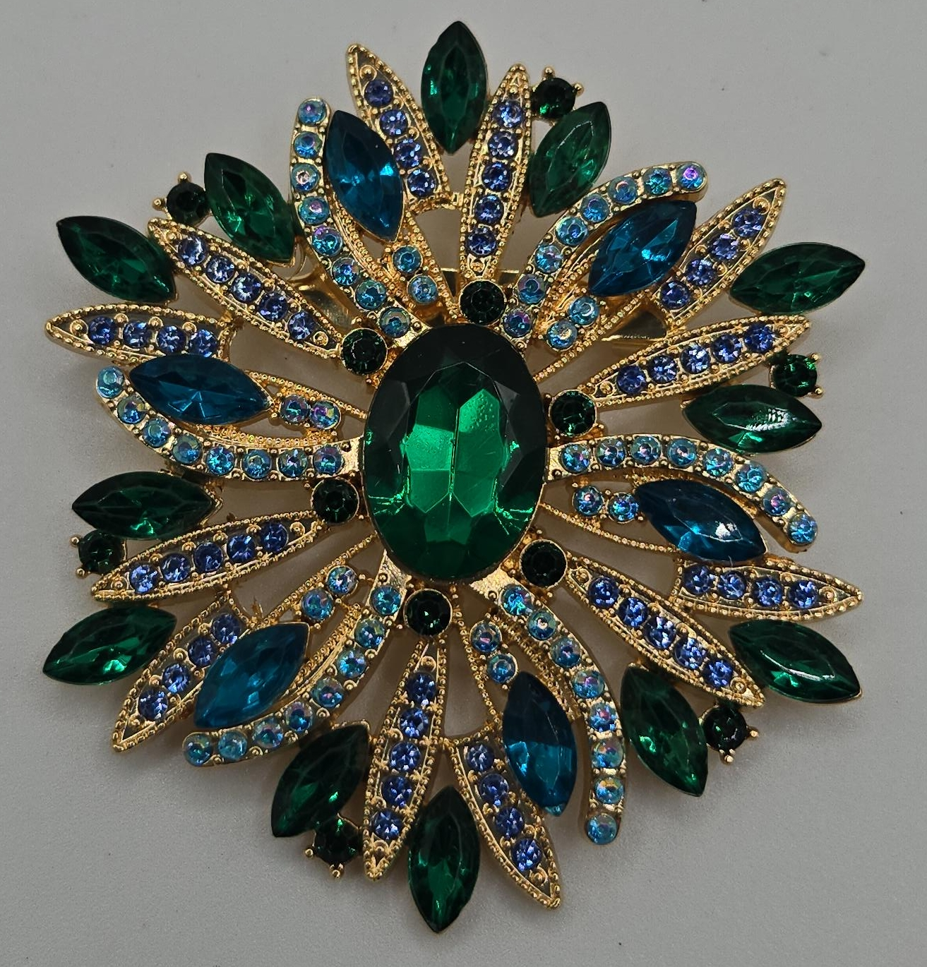 Green & Blue Rhinestone Brooch thumbnail
