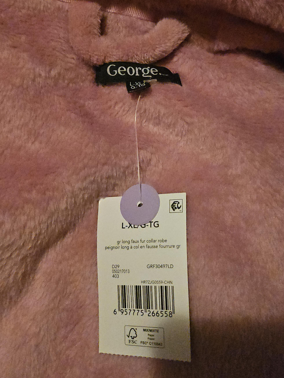 George L-XL Faux Fur Collar Robe - Pink thumbnail
